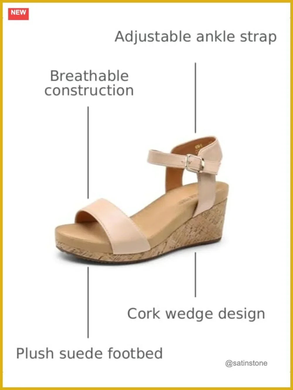 Women's Cushioned Platform Wedge Sandals Faux Leather Ankle Strap